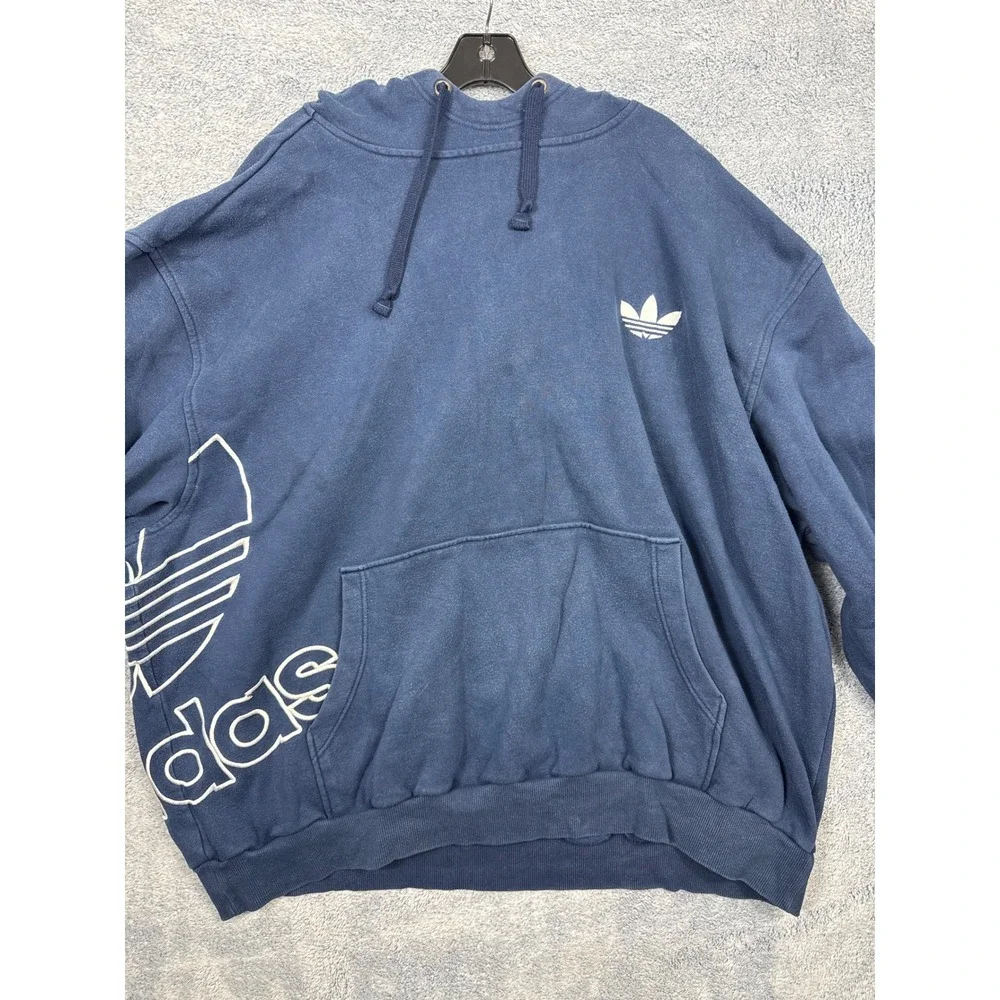 Adidas Mens 3XL Navy Hoodie Oversized Trefoil Big Logo Streetwear Sweatshirt